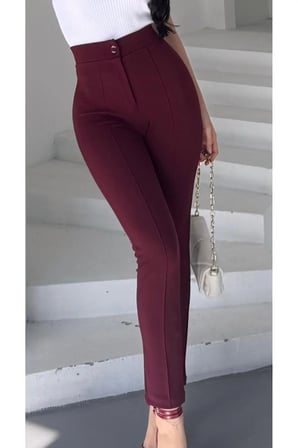 Kadın Diane Yüksek Bel Toparlayıcı Likralı Dar Paça Çimalı Kumaş Pantolon
