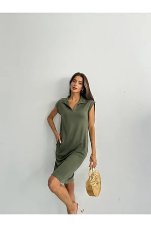 Kadın Penny Polo Yaka Cepli Elbise - Soft Modal Kumaş