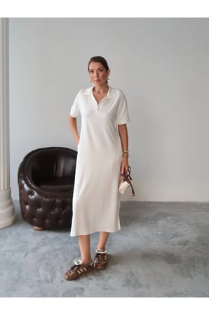 Kadın Penny Uzun Polo Yaka Cepli Elbise