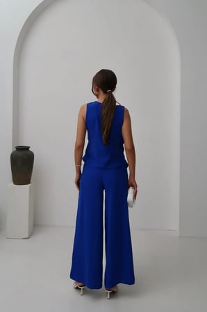 Kadın Scarlett Kruvaze Yaka Yan Bağlamalı Takım, Yazlık Bluz-Pantolon Takım