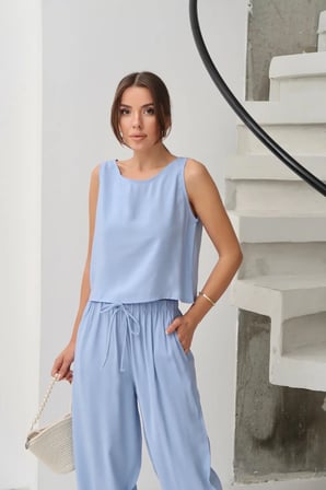 Kadın Celeste Bluz-Pantolon Yazlık Takım, Kadın Giy-Çık Takım