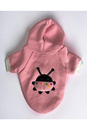 Pink Ladybird Kedi Kapşonlu Sweatshirt, Hoodie Kedi Kazağı, Kedi Kıyafeti