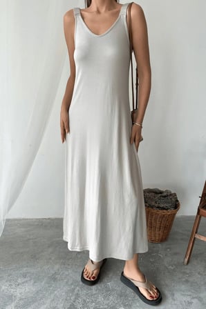 Kadın Sloane Pike Modal Kumaş Büzgü Lastik Askılı Maxi Yazlık Elbise