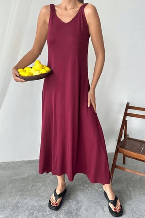 Kadın Sloane Pike Modal Kumaş Büzgü Lastik Askılı Maxi Yazlık Elbise