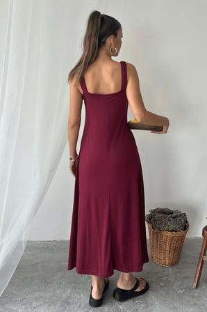 Kadın Sloane Pike Modal Kumaş Büzgü Lastik Askılı Maxi Yazlık Elbise
