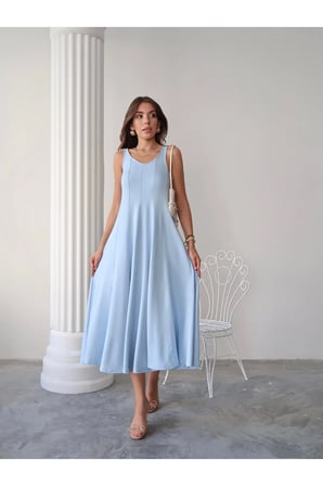 Kadın Serena Pamuklu Modal Kumaş Parçalı Cepli Maxi Yazlık Elbise