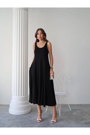 Kadın Serena Pamuklu Modal Kumaş Parçalı Cepli Maxi Yazlık Elbise