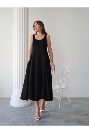 Kadın Serena Pamuklu Modal Kumaş Parçalı Cepli Maxi Yazlık Elbise