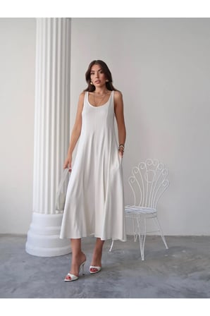 Kadın Serena Pamuklu Modal Kumaş Parçalı Cepli Maxi Yazlık Elbise