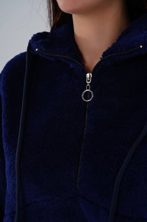 Kadın Büyük Beden Geniş Kalıp Wellsoft Kumaş Kapüşonlu Sweat - İçi Dışı Peluş Tasarım, Sıcak Tutar