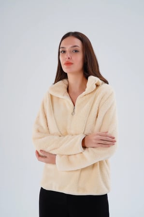 Kadın Büyük Beden Geniş Kalıp Wellsoft Kumaş Kapüşonlu Sweat - İçi Dışı Peluş Tasarım, Sıcak Tutar