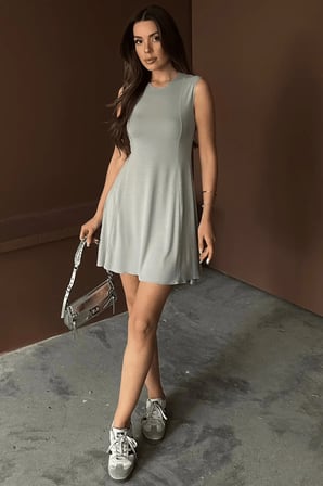 Kadın Stella Buzi Dikiş Detaylı Mini Yazlık Elbise