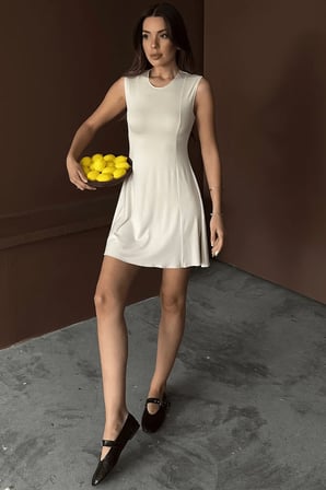 Kadın Stella Buzi Dikiş Detaylı Mini Yazlık Elbise