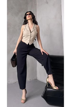 Kadın Bernis Siyah Balon Pantolon, Beli Lastikli Şalvar Model Krep Balon Pantolon Basen Gizleyen