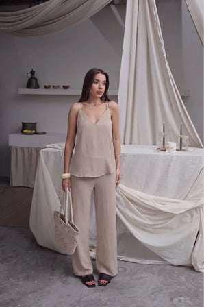 Kadın Shay Askılı Bluz Bol Paça Pantolon Yazlık Alt-Üst Takım