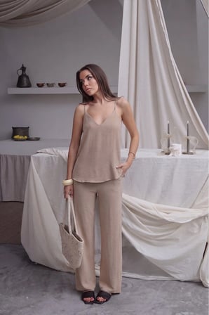 Kadın Shay Askılı Bluz Bol Paça Pantolon Yazlık Alt-Üst Takım