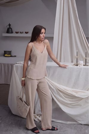 Kadın Shay Askılı Bluz Bol Paça Pantolon Yazlık Alt-Üst Takım