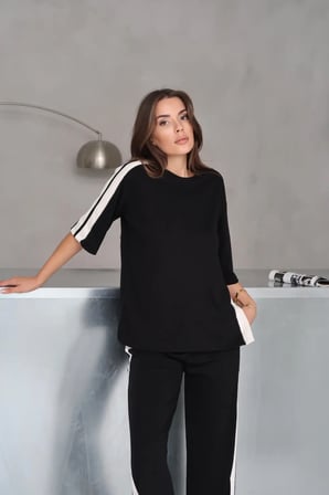 Kadın Marry Modal Kumaş Yan Şerit Paça Yırtmaçlı Alt-Üst Yazlık Takım