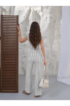 Kadın Sienna Bağlama Detaylı Krinkıl Kumaş Bluz Pantolon Takım