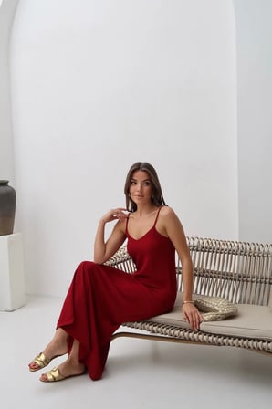 Kadın Hazel Kırmızı Ip Askılı Ayrobin Maxi Yazlık Elbise
