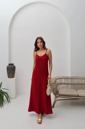 Kadın Hazel Kırmızı Ip Askılı Ayrobin Maxi Yazlık Elbise