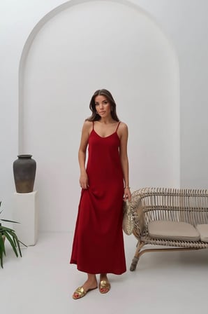 Kadın Hazel Kırmızı Ip Askılı Ayrobin Maxi Yazlık Elbise