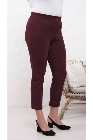 Likralı Bordo Büyük Beden Dar Paça Pantolon, 4 Mevsim, Vücudu Toplayan Pantolon