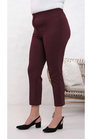Likralı Bordo Büyük Beden Dar Paça Pantolon, 4 Mevsim, Vücudu Toplayan Pantolon