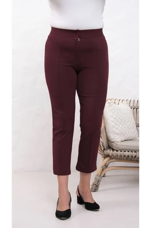 Likralı Bordo Büyük Beden Dar Paça Pantolon, 4 Mevsim, Vücudu Toplayan Pantolon