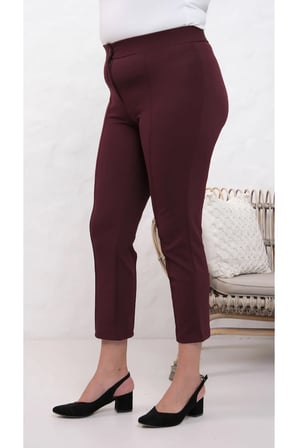 Likralı Bordo Büyük Beden Dar Paça Pantolon, 4 Mevsim, Vücudu Toplayan Pantolon