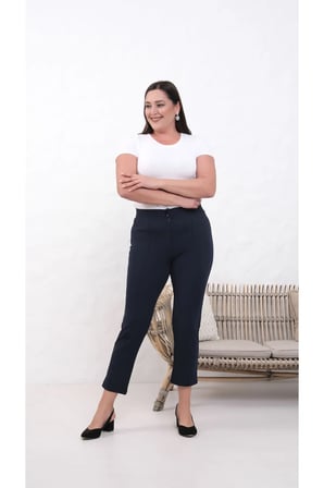 Likralı Lacivert Büyük Beden Dar Paça Pantolon, 4 Mevsim, Vücudu Toplayan Pantolon