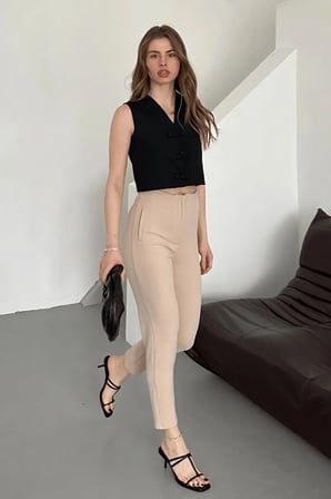 Kadın Lia Yüksek Bel Pensli Havuç Model Dar Paça Krep Kumaş Pantolon