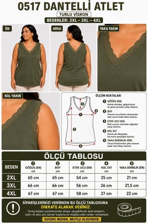 Kadın Büyük Beden Günlük Bluz - V Yaka Dantel Detaylı Atlet