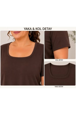 Kadın Büyük Beden Günlük Bluz - Kare Yaka Kısa Kol Bluz