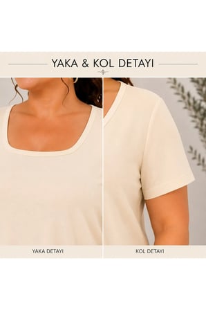 Kadın Büyük Beden Günlük Bluz - Kare Yaka Kısa Kol Bluz