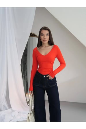 Kadın V Yaka Polyamid Bodysuit