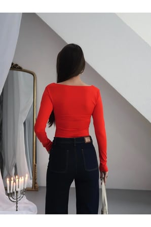 Kadın V Yaka Polyamid Bodysuit
