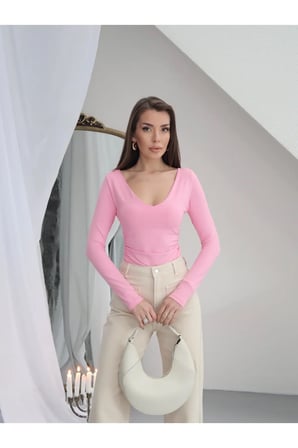 Kadın V Yaka Polyamid Bodysuit