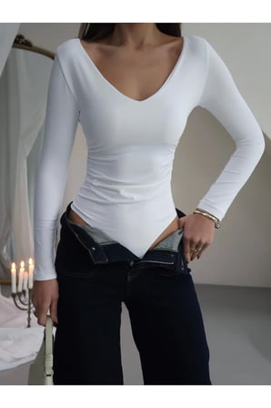 Kadın V Yaka Polyamid Bodysuit