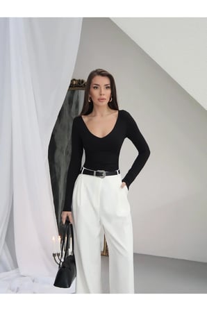 Kadın V Yaka Polyamid Bodysuit