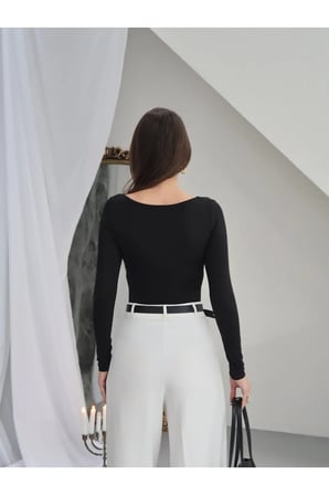Kadın V Yaka Polyamid Bodysuit