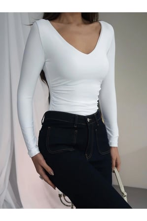Kadın V Yaka Polyamid Bodysuit
