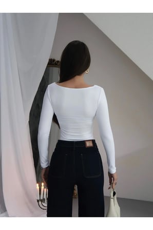 Kadın V Yaka Polyamid Bodysuit