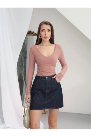 Kadın V Yaka Polyamid Bodysuit