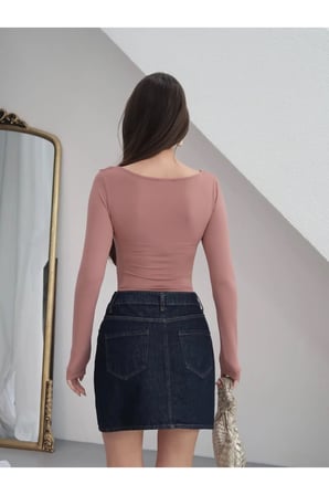 Kadın V Yaka Polyamid Bodysuit