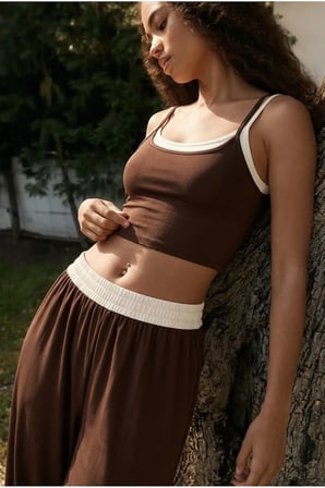 Kadın Klay Soft Modal Garnili Crop Pantolon Takım