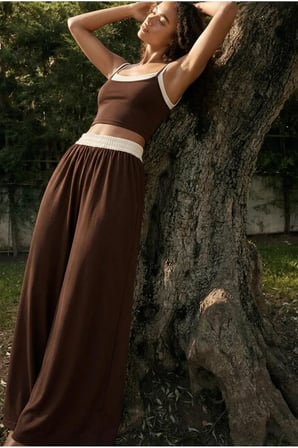 Kadın Klay Soft Modal Garnili Crop Pantolon Takım