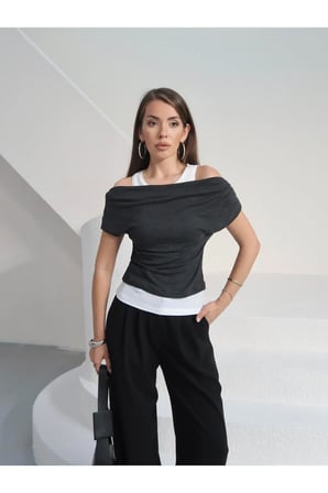 Kadın Aveline Atlet Detaylı Transparan T-Shirt - Buzzy Kumaş