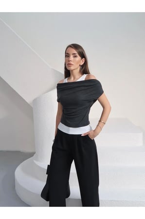 Kadın Aveline Atlet Detaylı Transparan T-Shirt - Buzzy Kumaş