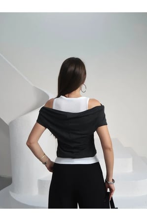 Kadın Aveline Atlet Detaylı Transparan T-Shirt - Buzzy Kumaş